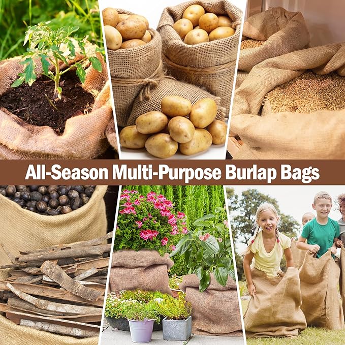 Legigo 3 Pack 40 X 48 Inch Burlap Plant Covers Freeze Protection Bags, Large Winter Plant Frost Covers with Drawstring, Reusable Tree Covers Burlap Frost Cloths Protection for Outdoor Plants Shrubs