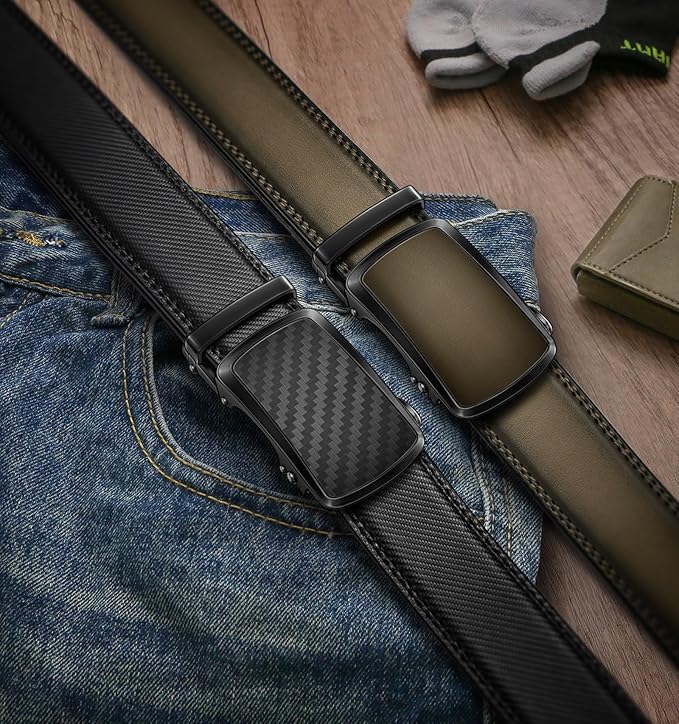 BULLIANT Men's Ratchet Belt 2 Pack-Click Leather Belt Adjustable for Men Gift 1 3/8-Cut for Perfect Fit