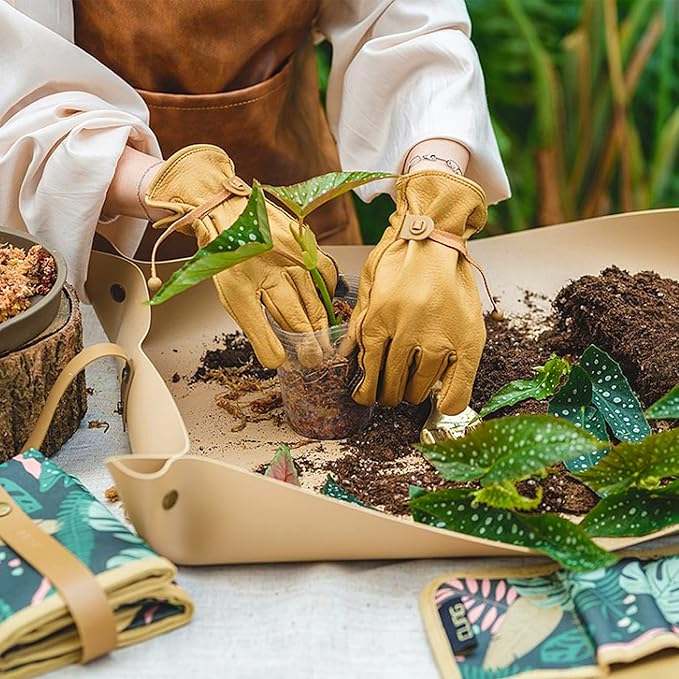 Leather Plant Repotting Mat Waterproof Transplanting Mat Indoor Succulent Potting Portable Gardening Mat, 30" X 18" Thickened Foldable Plant Potting Tray and Mess Control mat