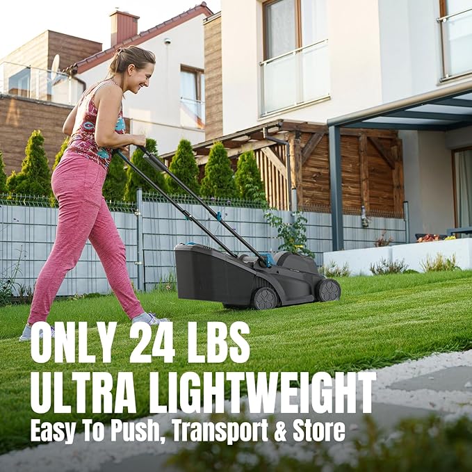 Electric Lawn Mower Cordless, 20V 13 inch Push Lawn Mower with 5-Position Cutting Height Adjustment, 2x4.0Ah Battery and Charger Included
