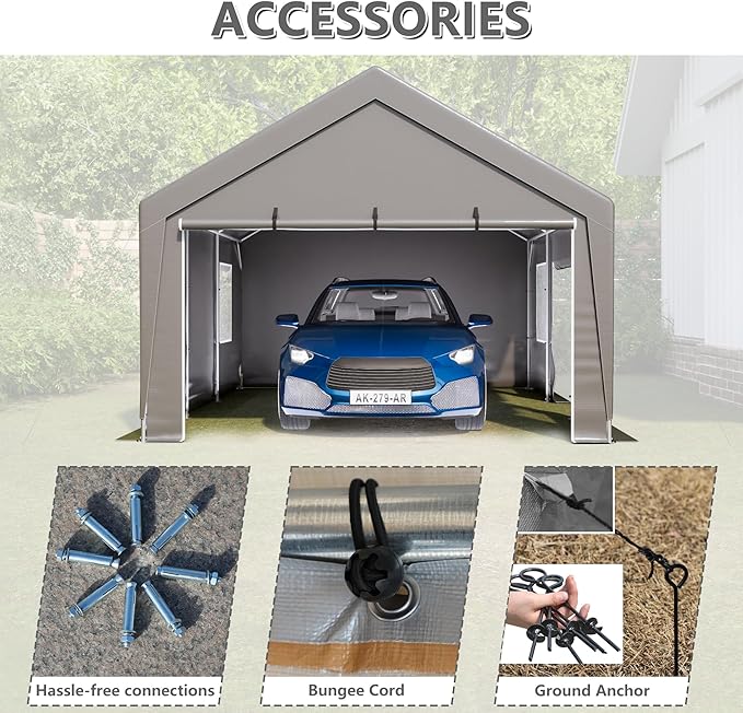 13x20 ft Carport Heavy Duty with Roll-up Sidewall and Ventilated Windows with Removable Sidewalls,Outdoor Portable Garage for Car,Truck,Boat,Car Canopy,Gray Carports