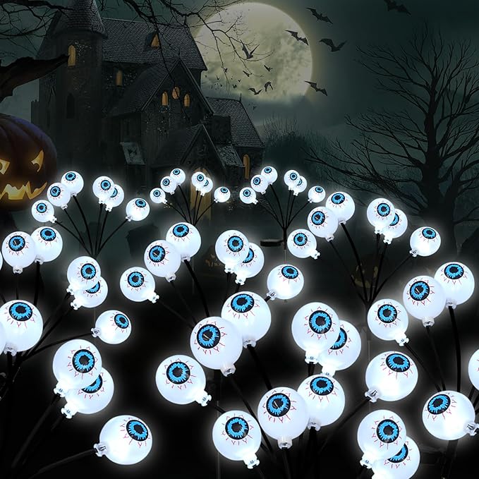 Set of 3 Halloween Eyeball Lights Outdoor Solar Pathway Lights with 18 Cool White LEDs for Garden Yard Lawn Patio Decorations