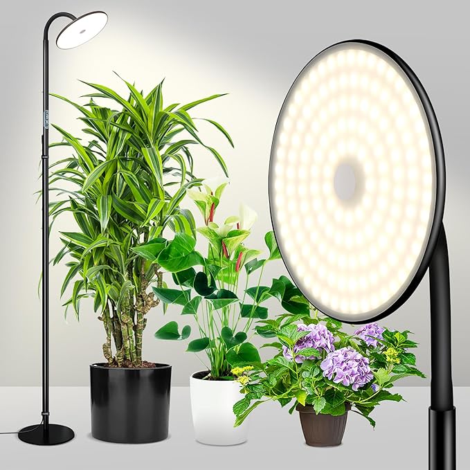 chiphy Grow Lights, 60W Full Spectrum Tall Plant Light for Indoor Plants, 10 Dimmable Brightness, Height Adjustable, Ideal for Large Tall Plants
