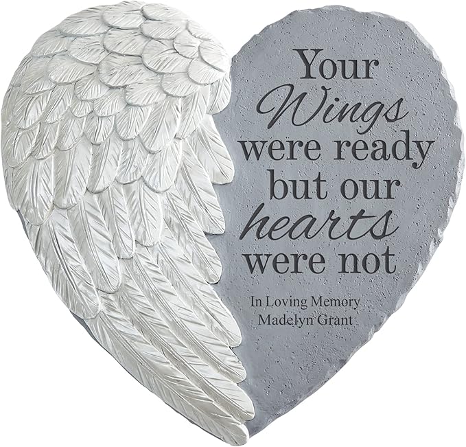 Let's Make Memories Personalized Memorial Garden Stone - Sympathy - Loss of Loved One - Condolences - Indoor/Outdoor - Durable Resin - 3D Wings of Love - Your Wings