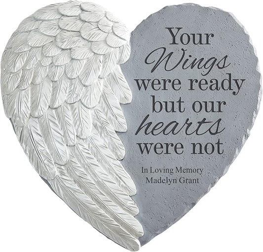 Let's Make Memories Personalized Memorial Garden Stone - Sympathy - Loss of Loved One - Condolences - Indoor/Outdoor - Durable Resin - 3D Wings of Love - Your Wings