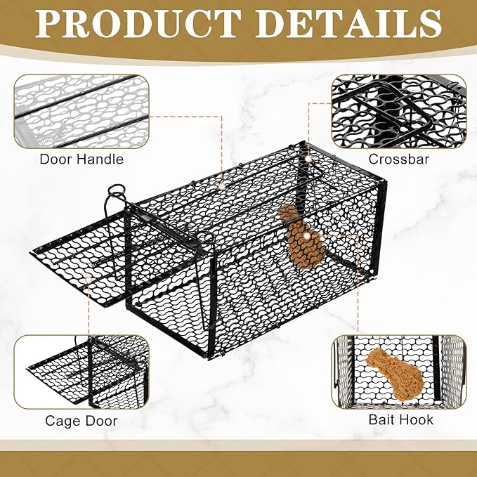Qualirey 6 Pcs Humane Rat Trap Small Chipmunk Mouse Squirrel Cage Rodent Animal Mice Voles Hamsters Cage Catch and Release Trap for Home Garden Indoor Outdoor(15.4 x 5.5 x 5.5 Inch)