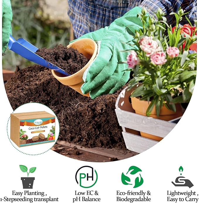 Legigo 50 Pcs 40mm Organic Coco Coir Pellets for Plants- Compressed Coconut Coir Potting Soil, Coco Fiber Pellets Coco Coir Soil for Planting, Garden, Bonsai, Herbs, Flower & Vegetables