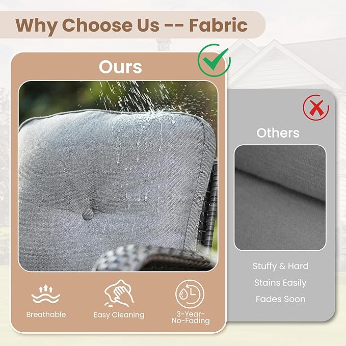 HOOOWOOO Outdoor Patio Furniture Set,8 Pieces Wicker Conversation Set,All Weather Couch Set with Solar Light Table Ottoman Chairs 9 Seaters for Out Door Yard(Charcoal Gray)