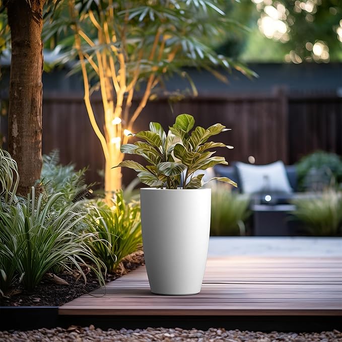 Kante 18.1" H Tall Round Concrete Planter for Outdoor Indoor, Modern Decorative Plant Pots with Drainage Hole & Rubber Plug for Home & Garden Pure White