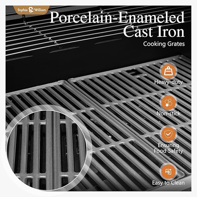 Sophia & William 4-Burner Gas BBQ Grill with Side Burner and Porcelain-Enameled Cast Iron Grates, 42,000BTU Propane Grills Outdoor Cooking Barbecue Cabinet Style, Blue