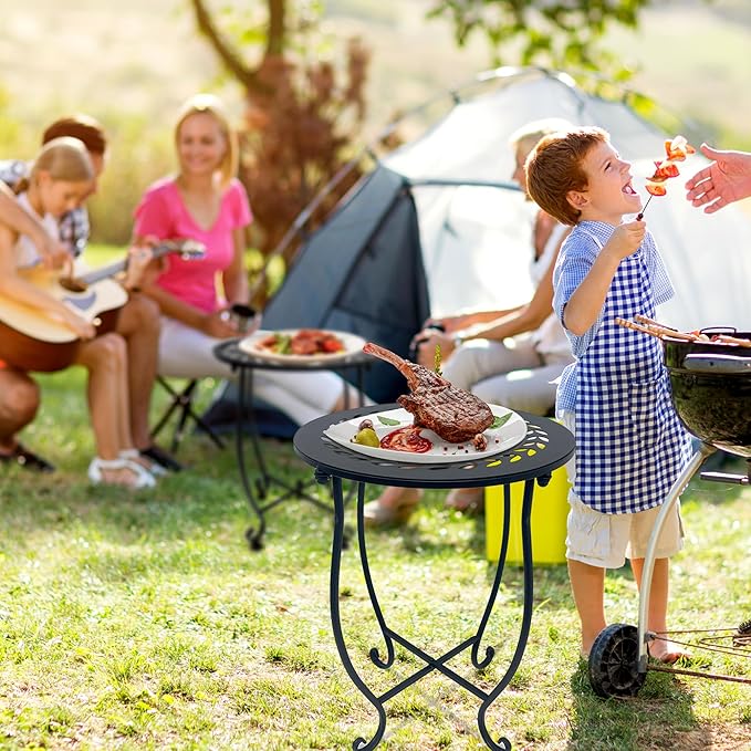 Round Side Table Set of 2, Metal Patio Side Tables End Tables, Weather Resistant Round Coffee Table Bedside Table Nightstand for Home Garden Office, 14 Inch Outdoor Side Table for Patio Balcony Yard