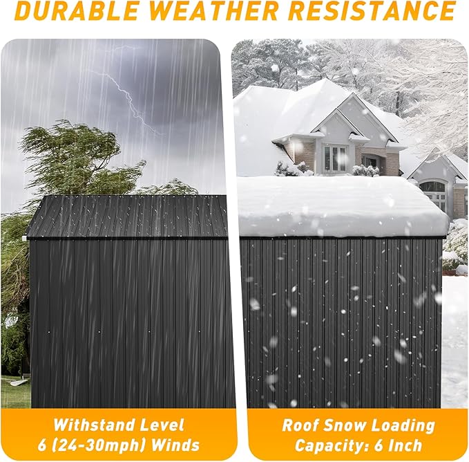 8'x4' Shed Galvanized Steel Storage Sheds with Triple Doors Utility Sheds for Vertical Storage, Dual Lock Lean to Shed with Sloped Roof for Mower, Bike, Garden Tools (Black)