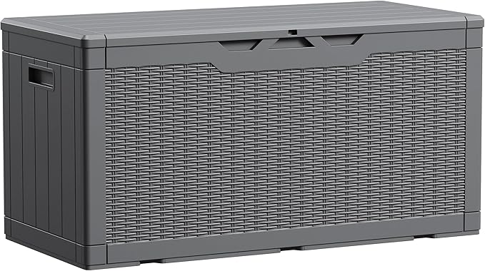 Devoko 100 Gallon Waterproof Large Resin Deck Box Indoor Outdoor Lockable Storage Container for Patio Furniture Cushions Garden Tools (100 Gallon, Grey)