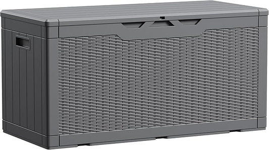 Devoko 100 Gallon Waterproof Large Resin Deck Box Indoor Outdoor Lockable Storage Container for Patio Furniture Cushions Garden Tools (100 Gallon, Grey)