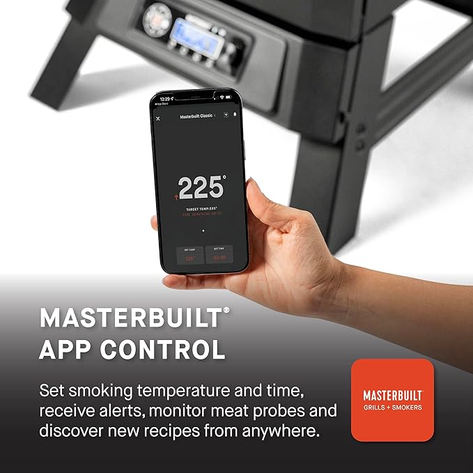 Masterbuilt®710 WiFi Digital Smoker, Vertical Design, 711 Cooking Sq. Inches, 4 Chrome Coated Smoking Racks, Wood Chip Loader, Electric Fuel Source to Plug in and Start Cooking, Black Model MB20070924