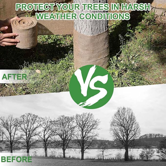 Agfabric Burlap Tree Wrap, 36''x15ft Natural Burlap Fabric Roll for Winter Tree Trunk and Outdoor Plants, Tree Trunk Guards Protect Bark,100% Jute Plants Bandage for Keeping Warm and Moisturizing