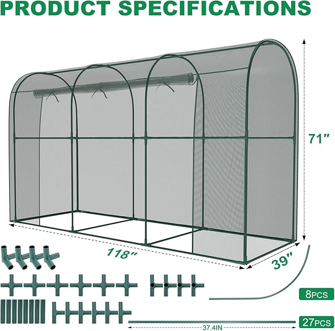 Crop Cages for Garden Plant, 9.8x3.3x6 Ft Plant Protection Tent with Zippered Door, Raised Bed Cover, Garden Bed Cover with Frame, Wind-Resistant Plant Cages for Outdoor Plants Vegetable Flower