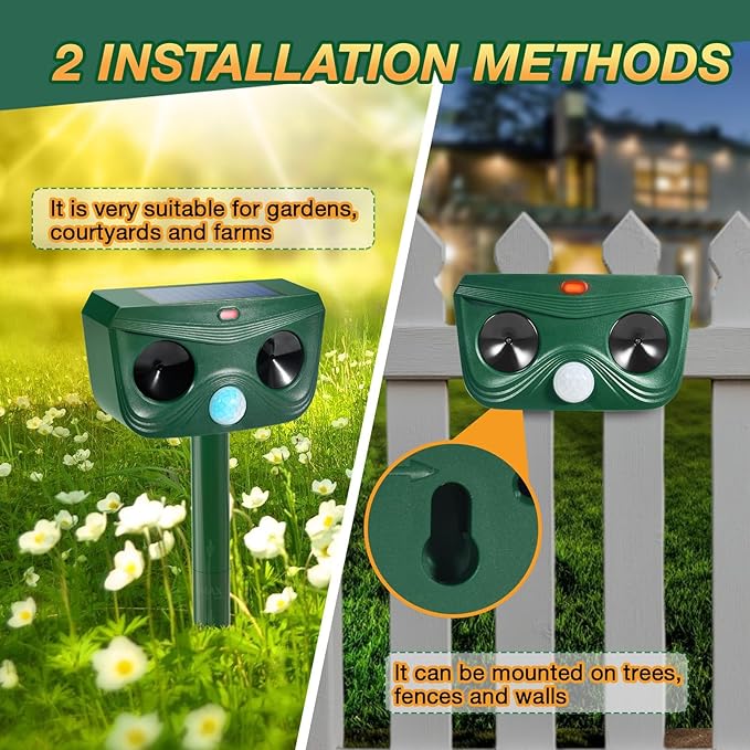 4 Pack Ultrasonic Animal Repellent Outdoor Cat Repellent Outdoor Deer Repllent Devices Animal Deer Deterrent Scare Squirrel, Raccoon, Skunk, Rabbit, Dog with Motion Detector for Yard Garden