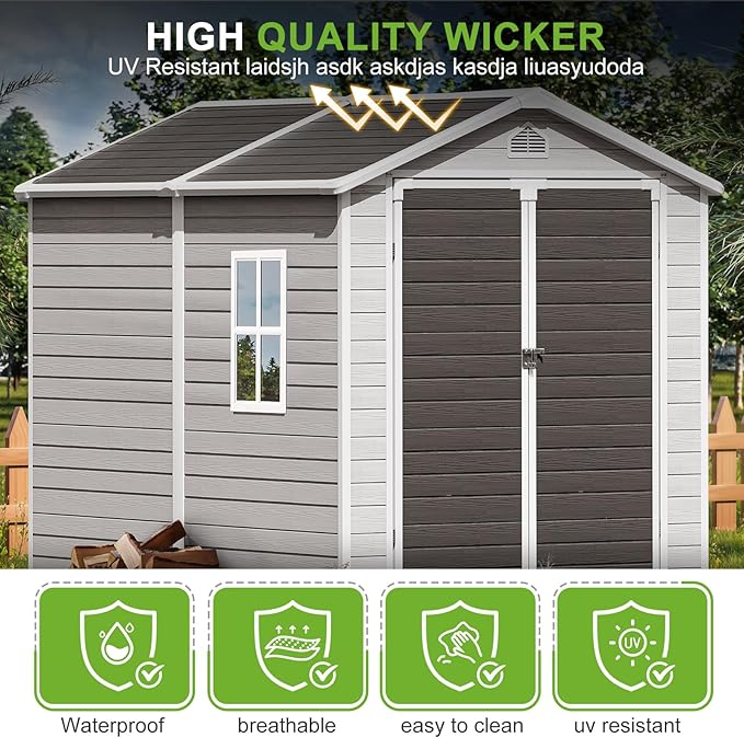 Plastic Sheds 6x8 Shed Resin Outdoor Storage with Floor Included, Waterproof Lockable Garden Tool Storage Cabinet