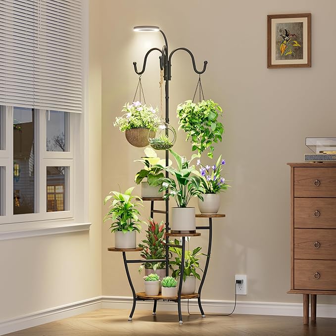 Plant Stand Indoor with Grow Light - 72" Tall Plant Shelf Indoor, 5 Tiered Corner Plant Stands for Indoor Plants, Hanging Plant Holder Flower Display Shelves for Living Room, Balcony Decor