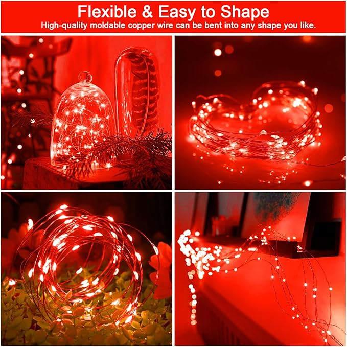 Red Solar Fairy Lights Outdoor Waterproof,16.4ft 50LED Solar String Lights Red for Outside 8 Modes 2 Packs for Patio Backyard Garden Deorations Red, CS-SL-5M