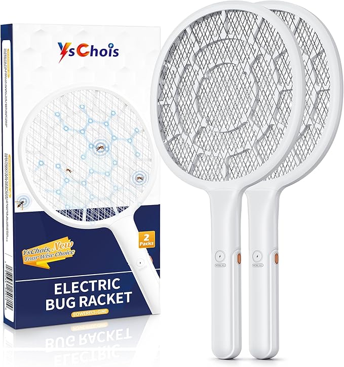 Electric Fly Swatter, Bug Zapper, Mosquito Zapper Racket | Gold Zone Voltage, Densest 3 mm Mesh, Apple-Like Weight - AA Battery Powered (not incl.) - Indoor & Outdoor, Pro Swat Tips, 2 Packs