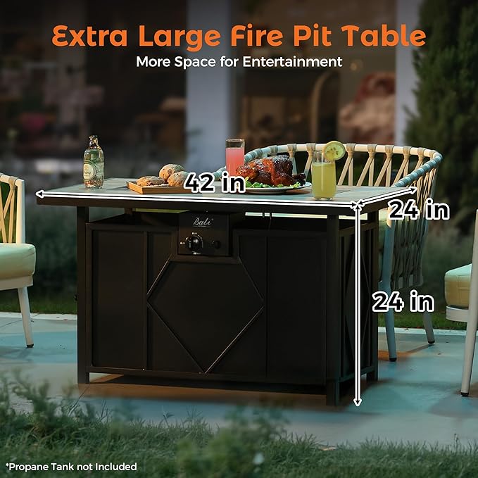 BALI OUTDOORS Fire Pit Table Propane Gas Firepit Rectangular Fire Table 42In 60,000 BTU for Outside Patio Backyard Deck Balcony