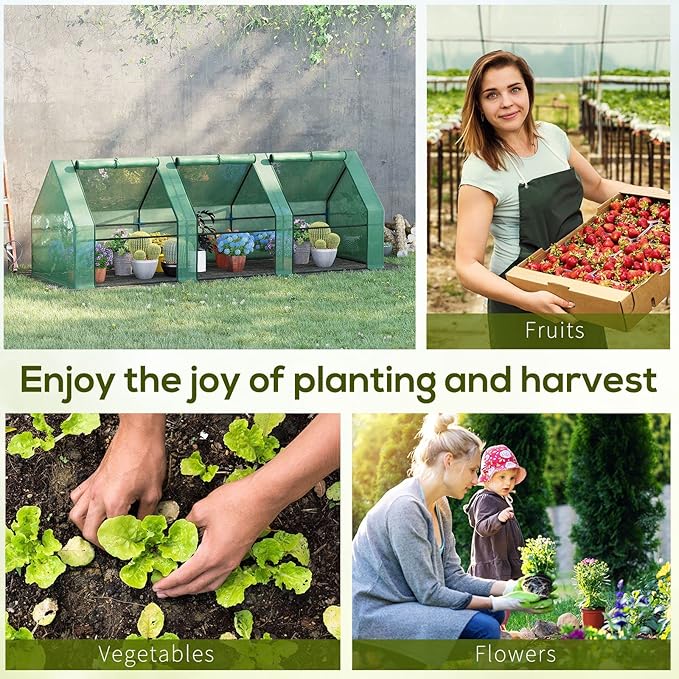 Outsunny 9' x 3' x 3' Mini Greenhouse with Zippered Doors & Roll-up Windows, Portable Plant Hot House with Durable PE Cover, Water Resistant, UV Protected for Outdoor Flowers, Vegetables, Green