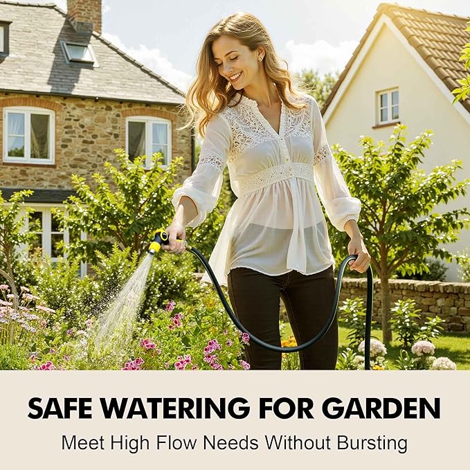Rubber Garden Water Hose 25ft, 5/8" Leak Proof Garden Hose with Brass Connector, Flexible Hose Pipe for Lawn, Watering Cleaning & Washing