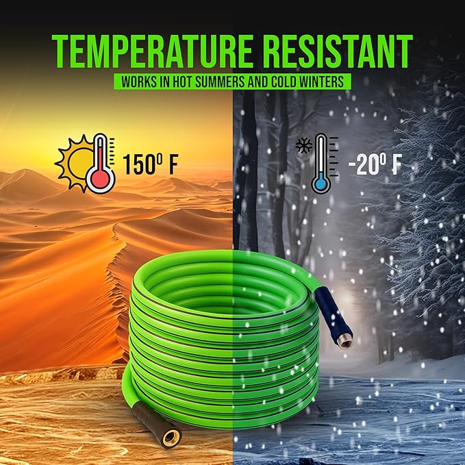 100ft Garden Hose – 5/8 in Lightweight PVC, Flexible, UV-Resistant, Kink-Resistant, 500 PSI Burst Strength, Brass Fittings, Weatherproof Hose for Lawn, Garden, Car Wash, Outdoor Use