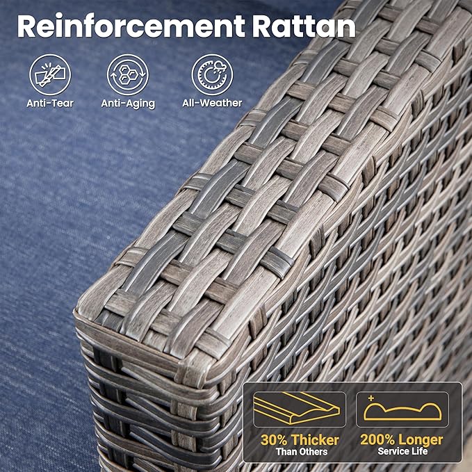 ovios Patio Furniture Set, 6 Pieces Outdoor Wicker Sofa Couch with Loveseat, Ottomans and Comfy Cushions, All Weather High Back Rattan Conversation Set, Denim Blue