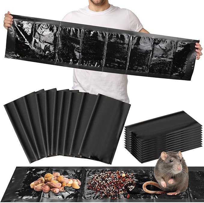Qualirey 20 Pcs 47 Inch Ultra Large Sticky Mouse Glue Traps Sticky Rat Trap That Work for Rats Roaches Rodents Heavy Duty Pre Baited Mats Indoor Outdoor Catch Pest (Black)