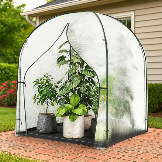 Portable Greenhouse for Outdoors, Green House Tent with Durable Bubble Film Cover and Zippered Door,Walk-in Mini Green House with Removable Mat for Indoor Outside Protecting Plant,59x59x75 Inch