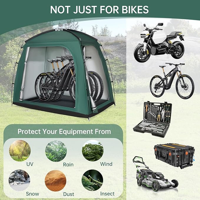 Travel Bike Storage Shed Tent - 210D Outdoor Portable Bicycle Storage Shed 8" L x 7.98" W x 10" H - Waterproof, UV Resistant, Portable Bike Shelter for Outdoor Protection (Green)
