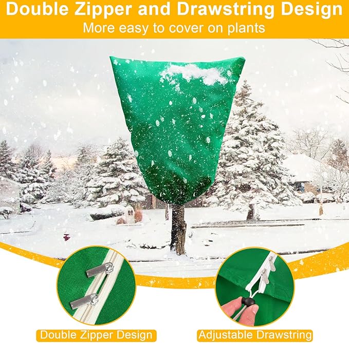 2 Packs Plant Covers for Winter Freeze Protection, 31.5" W X 47.3" H Frost Protection Covers for Outdoor Plants, 2.2 oz/yd² Tree Covers with Double Zipper Heads & Drawstring Design for Winter