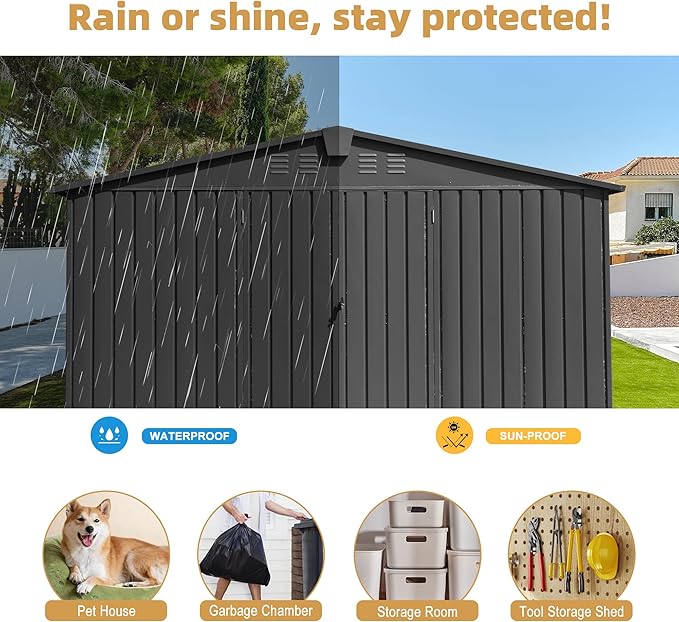 Domi Outdoor Storage Shed 11’ x 9’, Metal Sheds with Galvanized Steel Frame & Windows & Lockable Door, Garden Shed Tool Storage Room for Patio(Dark Gray)