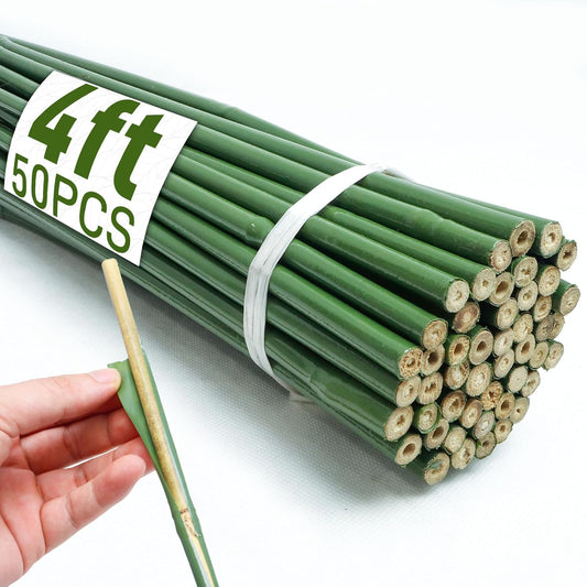 50Pcs 4ft Bamboo Sticks for Indoor Outdoor Plants, 0.29"-0.38" Natural Bamboo Poles, Durable Garden Stakes for Tomatoes, Beans, Flowers and Potted Plants