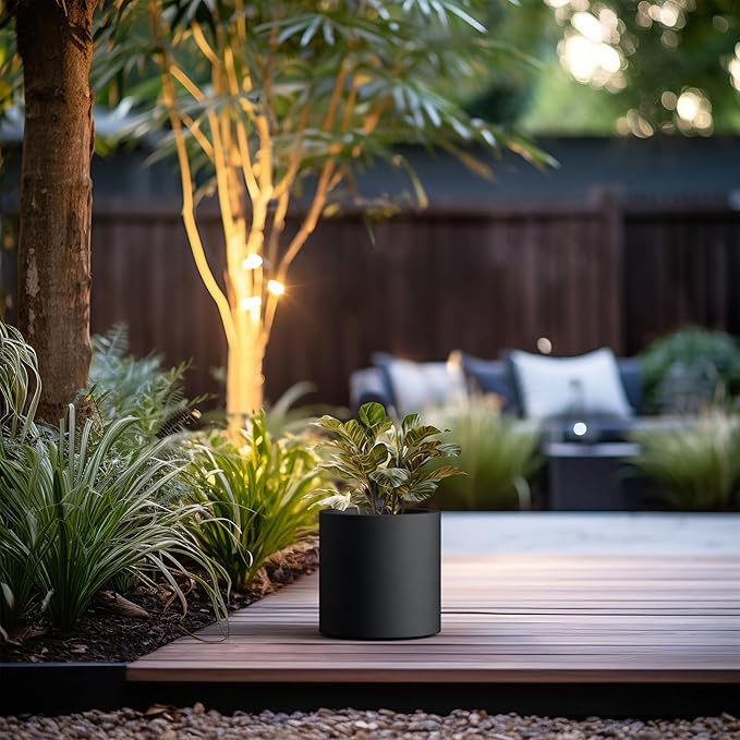 Kante 9.8" Dia Round Concrete Planter, Modern Style Large Cylindrical Plant Pot with Drainage Hole and Rubber Plug for Indoor Outdoor Patio, Burnished Black