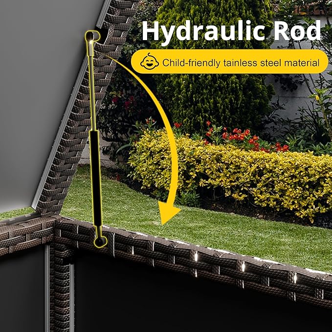 80 Gallon Deck Box, Outdoor Patio Storage Box, Wicker Patio Deck Boxes with Lid, Waterproof and Weather-resistant, Outdoor Furniture for Cushion,Pillows,Indoor, Pool, Balcony, Yard, Garden(Brown)