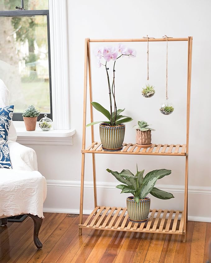 Oairse Ceramic Pots for Indoor Plants, 4.9 +5.7 inch Set of 2 Brown Plant Pots with Drainage Holes and Saucers Texture Ceramic Planters Indoor Outdoor Flower Planters for Succulent