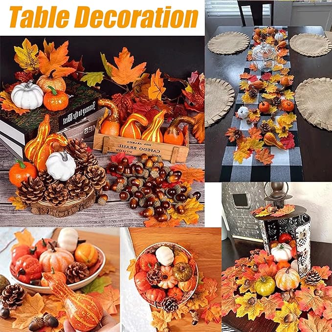 Fall Decor Set 5 Pack 5.9Ft Artificial Fall Maple Leaves Garland - 70pcs with Mini Pumpkins kit, Happy Fall Porch Banner Welcome Signs Autumn Decor for Thanksgiving Home & Fall Decorations