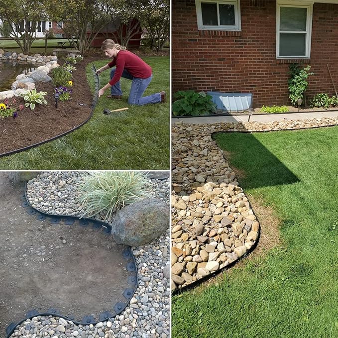 Garden Edging Borders 20FT,Landscape Edging Black[Extra Tall 4IN High] with 30pcs Plastic Stakes, Lawn Edging Flexible DIY Fence for Landscaping,Flower Bed,Grass,Gravel,Tree Surrounding