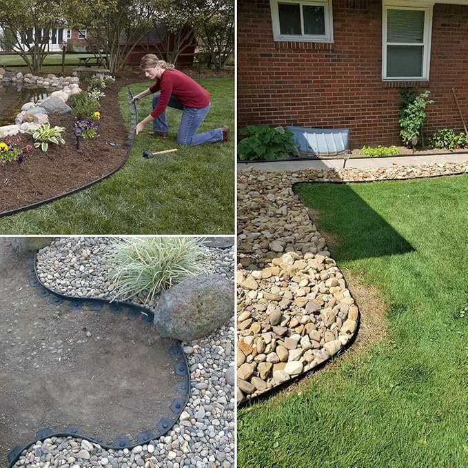 Garden Edging Borders 66FT,Landscape Edging Black[Extra Tall 4IN High] with 60pcs Stakes,Lawn Edging Flexible Garden Border Mini Plastic Fence for Flower Bed Landscaping