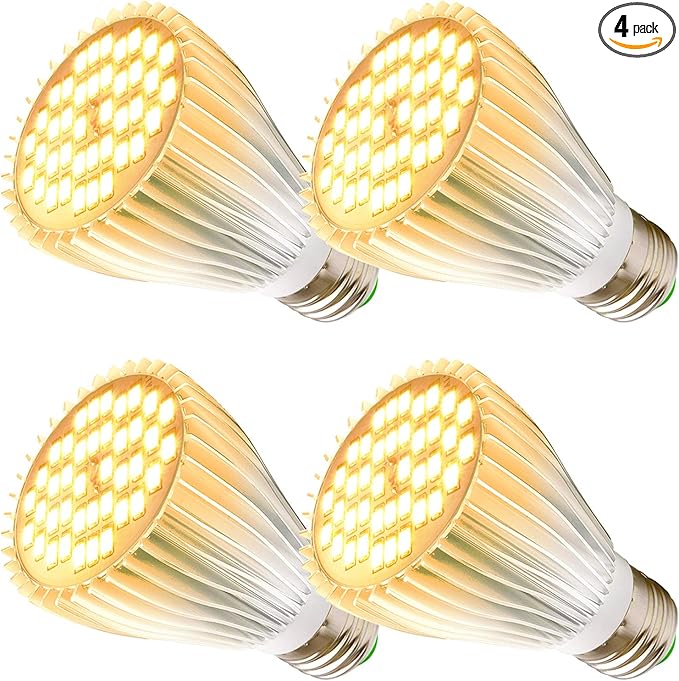 MILYN 4 Pack LED Grow Light Bulb, 30W Full Spectrum Plant Light Bulb Warm LED Grow Lights for Indoor Plants Vegetables, Flowers, Houseplants and Seedlings, E26 Lamp for Greenhouse, Garden, Hydroponic