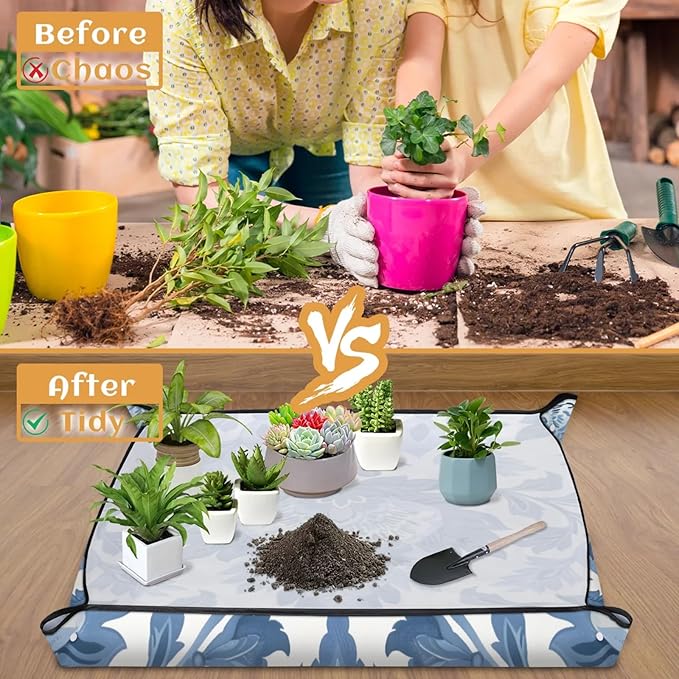 Flower Aztek Foldable Garden Hand Transplanting Succulent Tools,Waterproof Thickened Repotting Mat Plant Tag, Miniature Planting Indoor Fairy Care,Potting,Cactus,Houseplant Bonsai Tool Kit Gift
