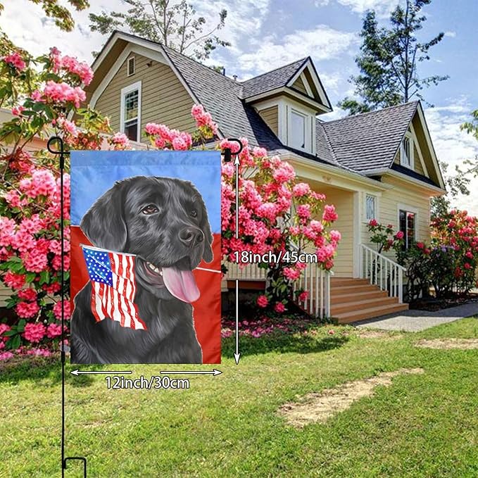 Labrador Lab Dog Black American Flag Garden Flag Welcome Party Outdoor Outside Decorations Picks Home House Garden Yard Decor 12x18 Inch