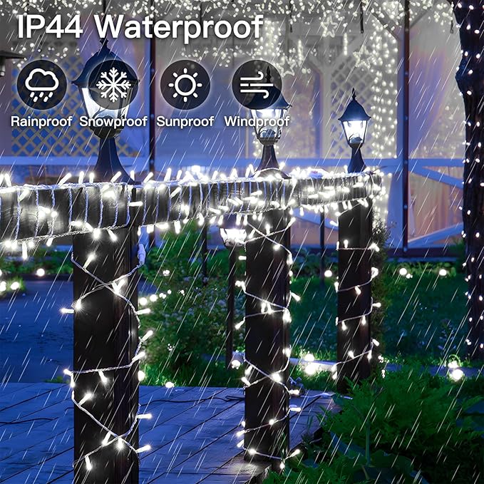 suddus 33ft 100 LED White String Lights with Timer, 12 Modes Twinkle String Lights Plug in, Connectable Indoor/Outdoor White Christmas Lights for Bedroom, Tree, Wedding, Party Decorations