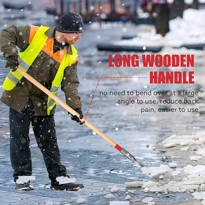 Ice Scraper Snow Ice Chopper Long Wooden Handle Ice Shovel for Driveway Sidewalk Outdoor Road,57.5 inches