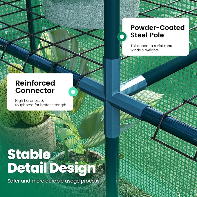 KING BIRD Premium Greenhouse for Outdoors, 56 x 56 x 77 Upgraded PE Cover & Steel Frame Walk in Hot House, w/ Zippered Screen Windows Mesh Door, 3 Tiers 14 Shelves for Outside Garden, Green