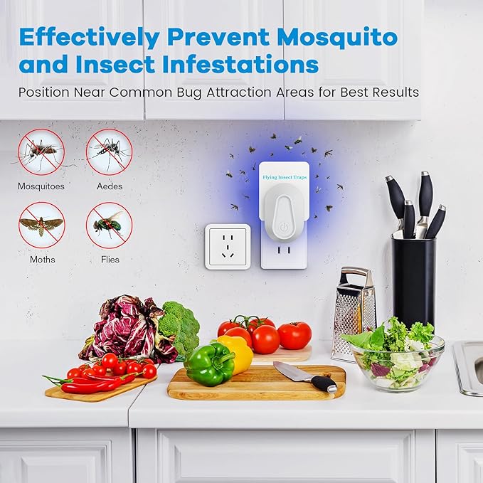 Indoor Fly Trap Plug-in Insect Traps 2 Devices with 6 Refills Fruit Fly Traps for Indoors Gnat Killer for House Flies, Flying Bugs, Moths, Mosquitoes (2 Device 6 Refills)